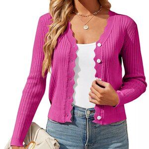 Women's Cropped Cardigan Knit Shrugs for Dresses Tops V Neck Button Down
